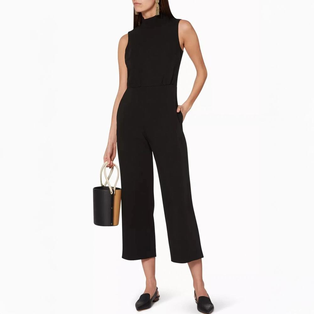 Club Monaco Black Tie Neck Cropped Leg Jumpsuit Size 6 - Picture 1 of 7
